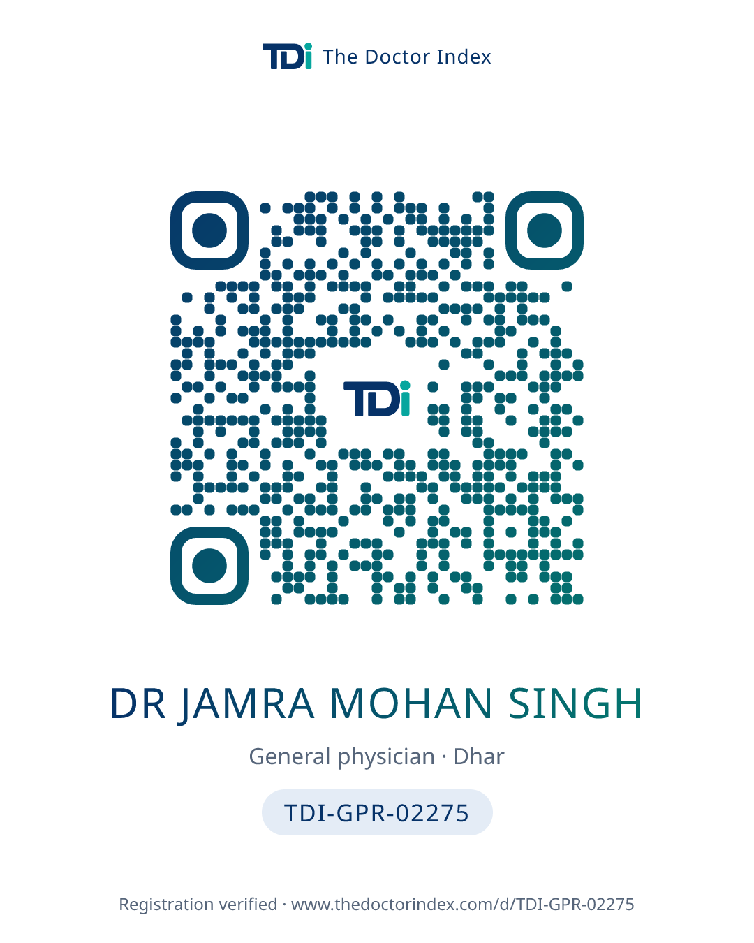 QR card for Dr Jamra Mohan Singh, TDI-GPR-02275