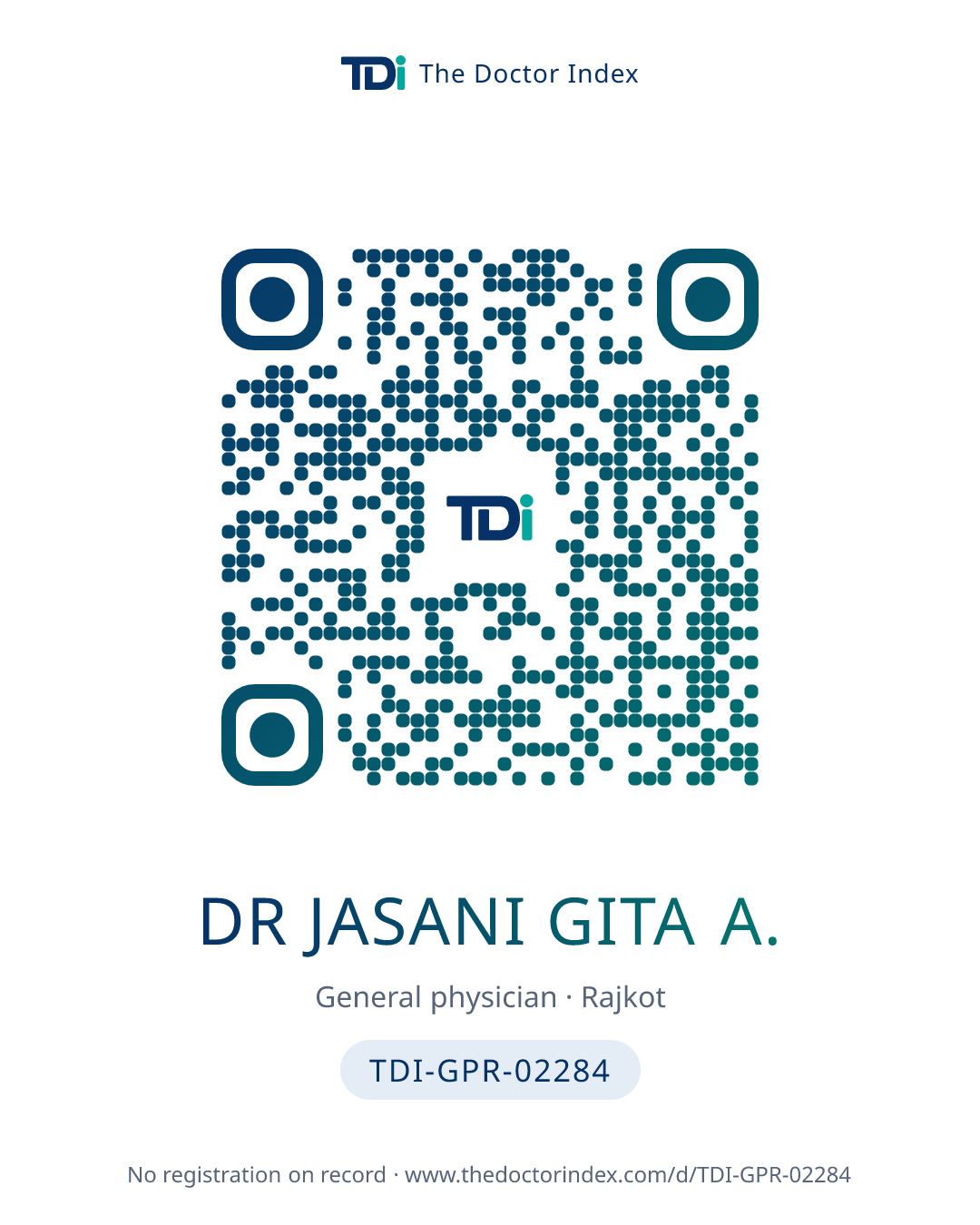 QR card for Dr Jasani Gita A., TDI-GPR-02284
