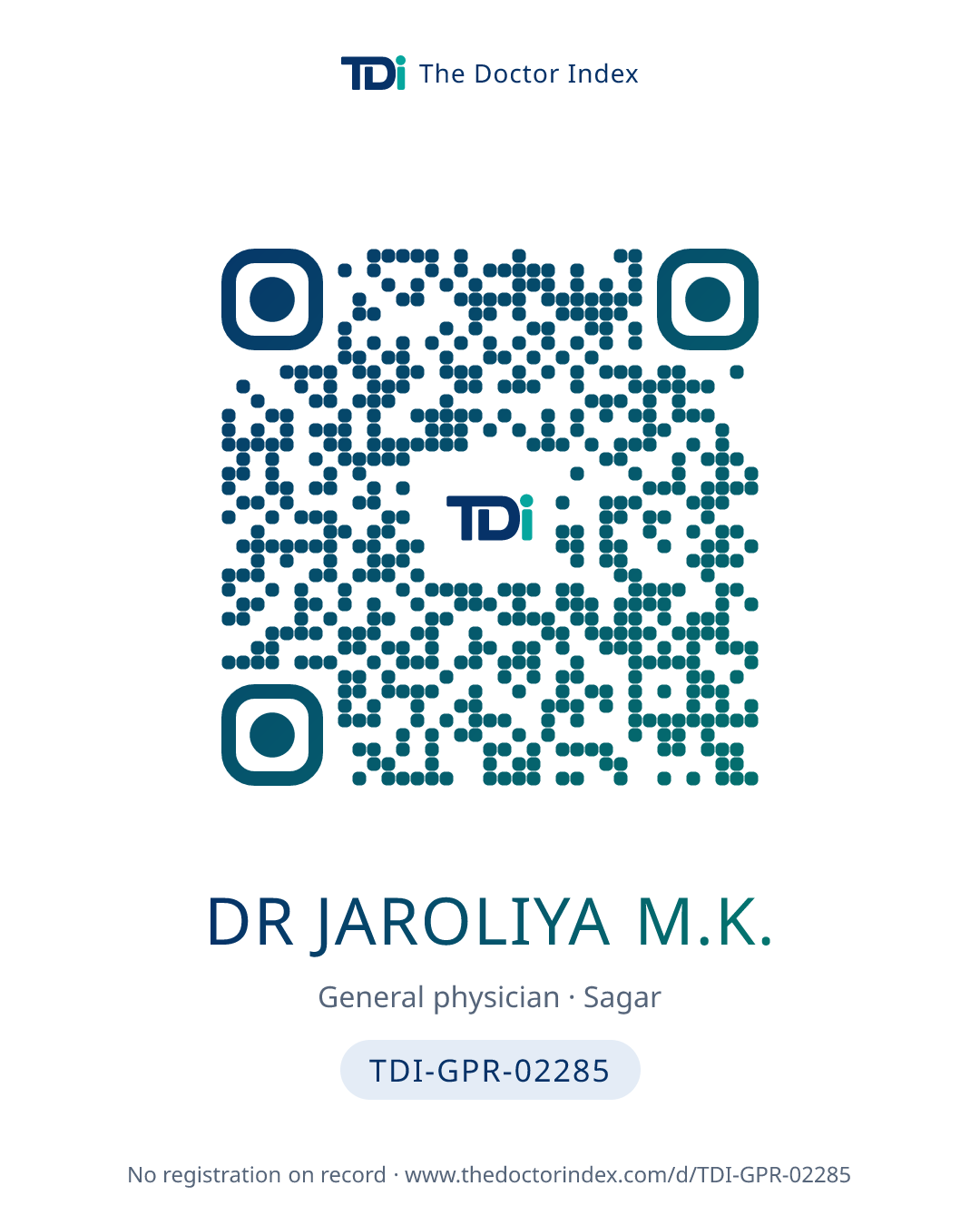 QR card for Dr Jaroliya M.K., TDI-GPR-02285