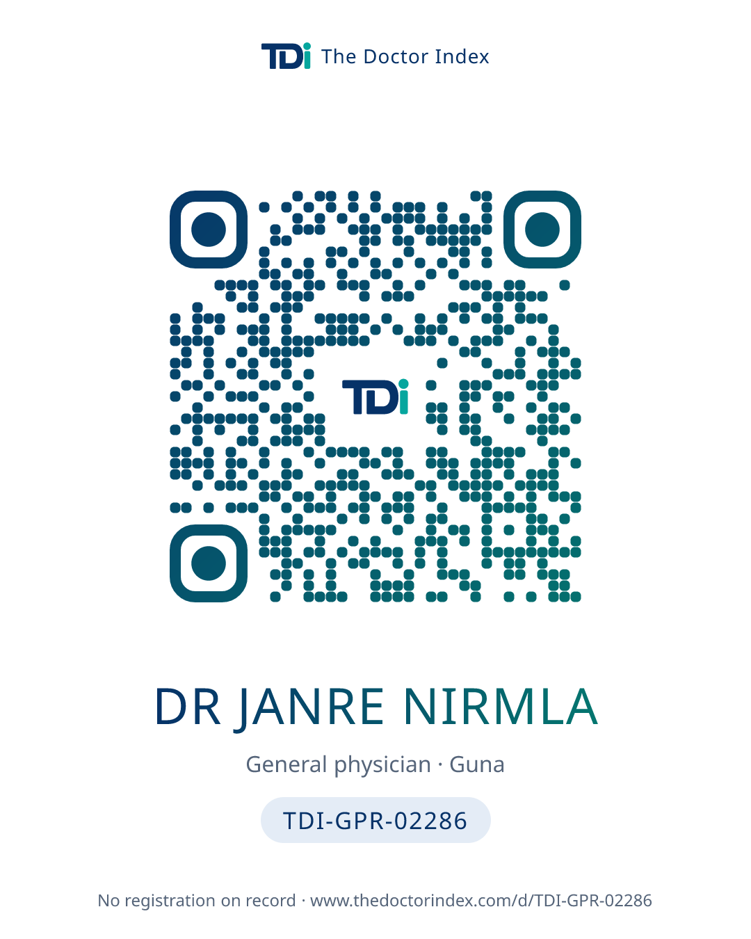QR card for Dr Janre Nirmla, TDI-GPR-02286