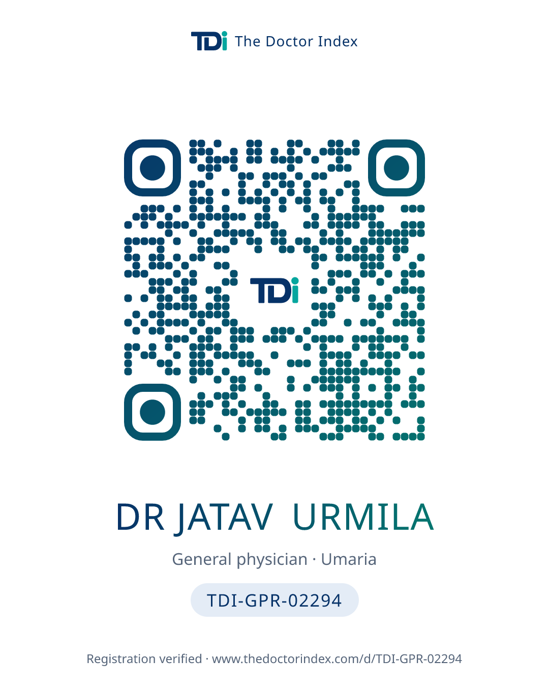 QR card for Dr Jatav Urmila, TDI-GPR-02294