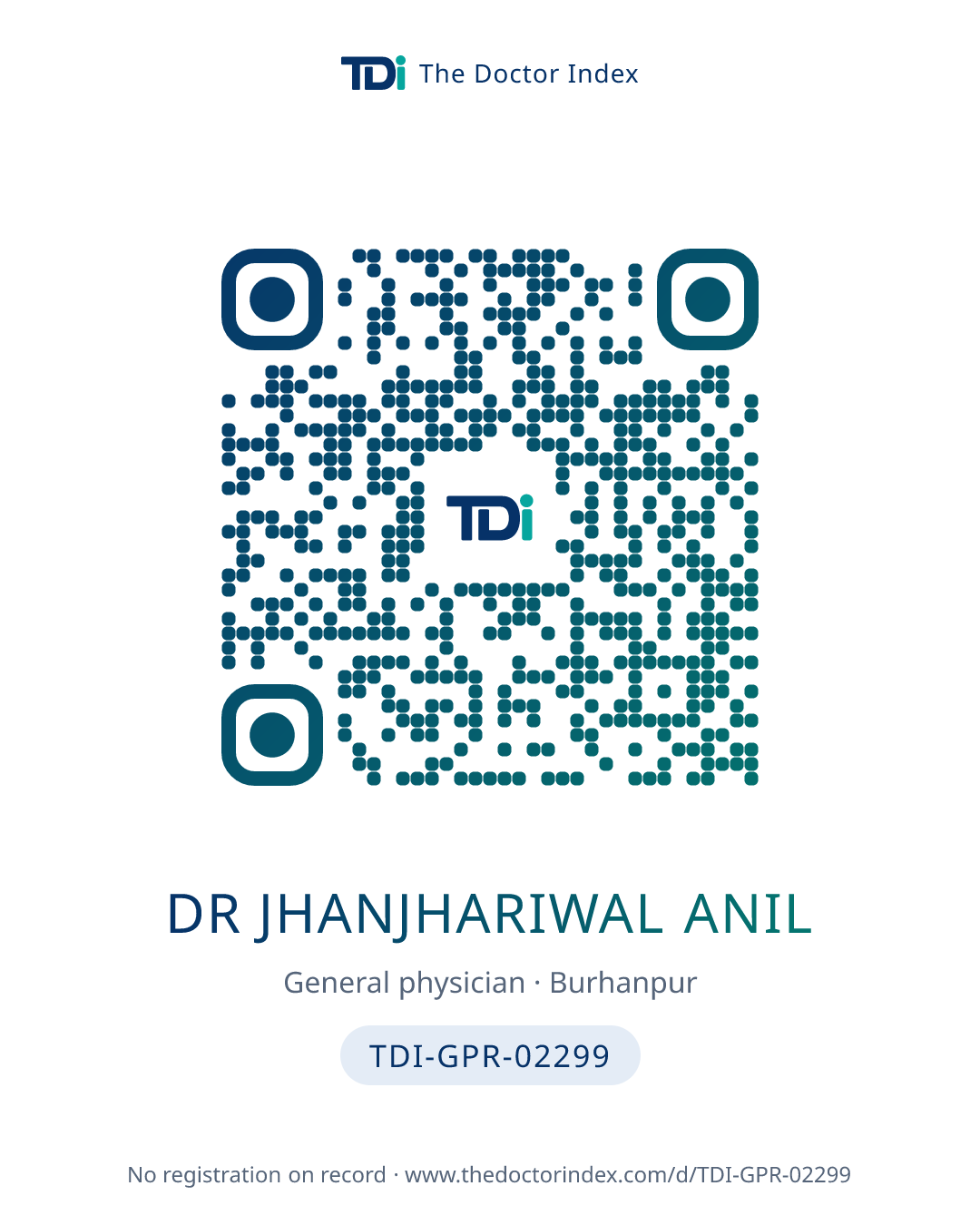 QR card for Dr Jhanjhariwal Anil, TDI-GPR-02299