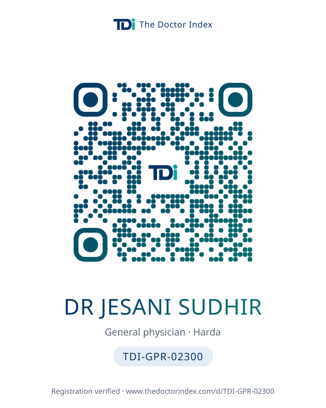 QR card for Dr Jesani Sudhir, TDI-GPR-02300