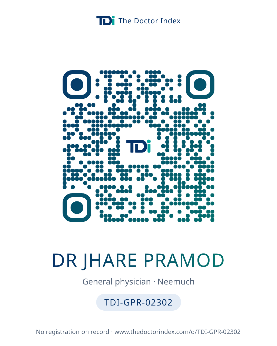 QR card for Dr Jhare Pramod, TDI-GPR-02302