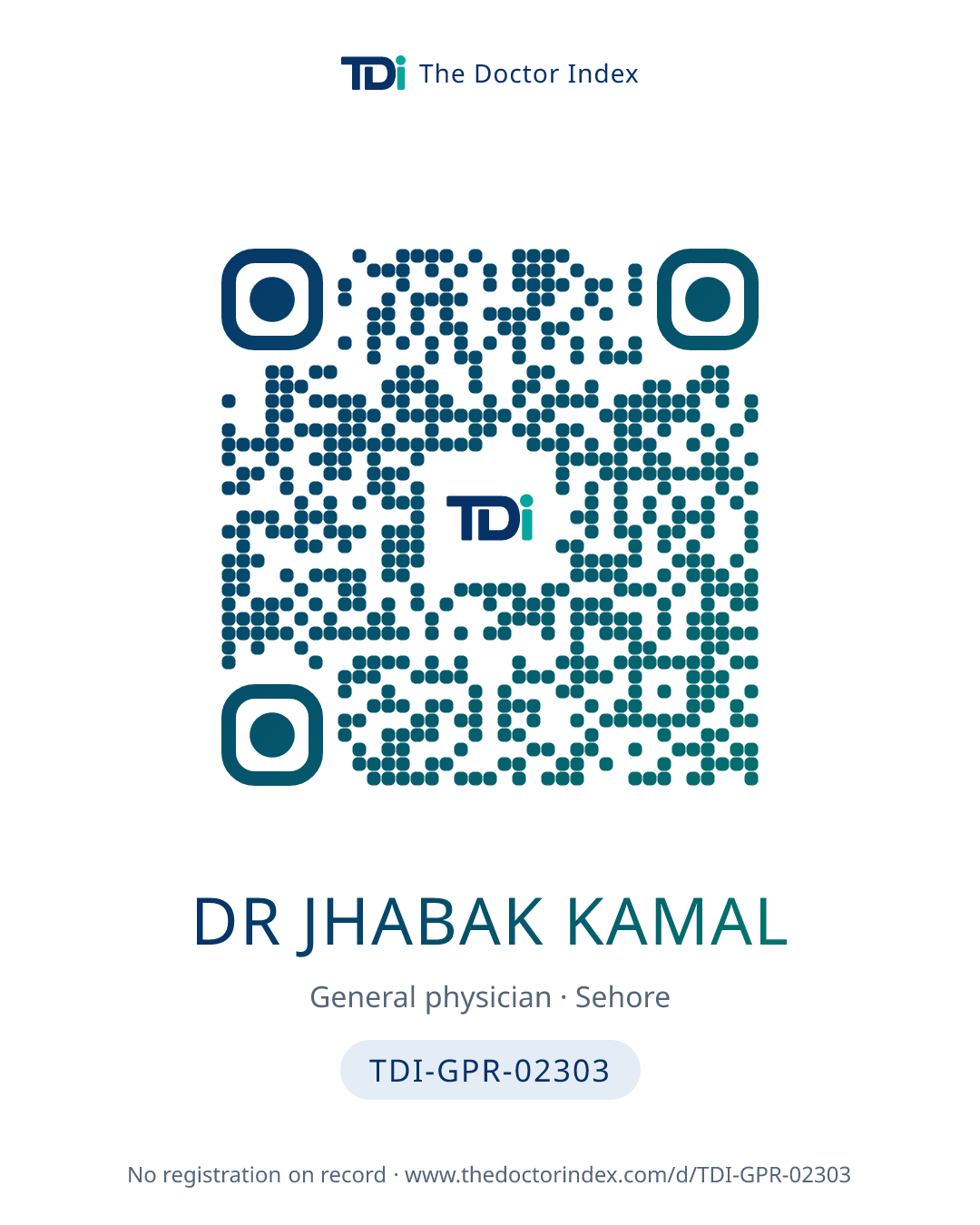 QR card for Dr Jhabak Kamal, TDI-GPR-02303