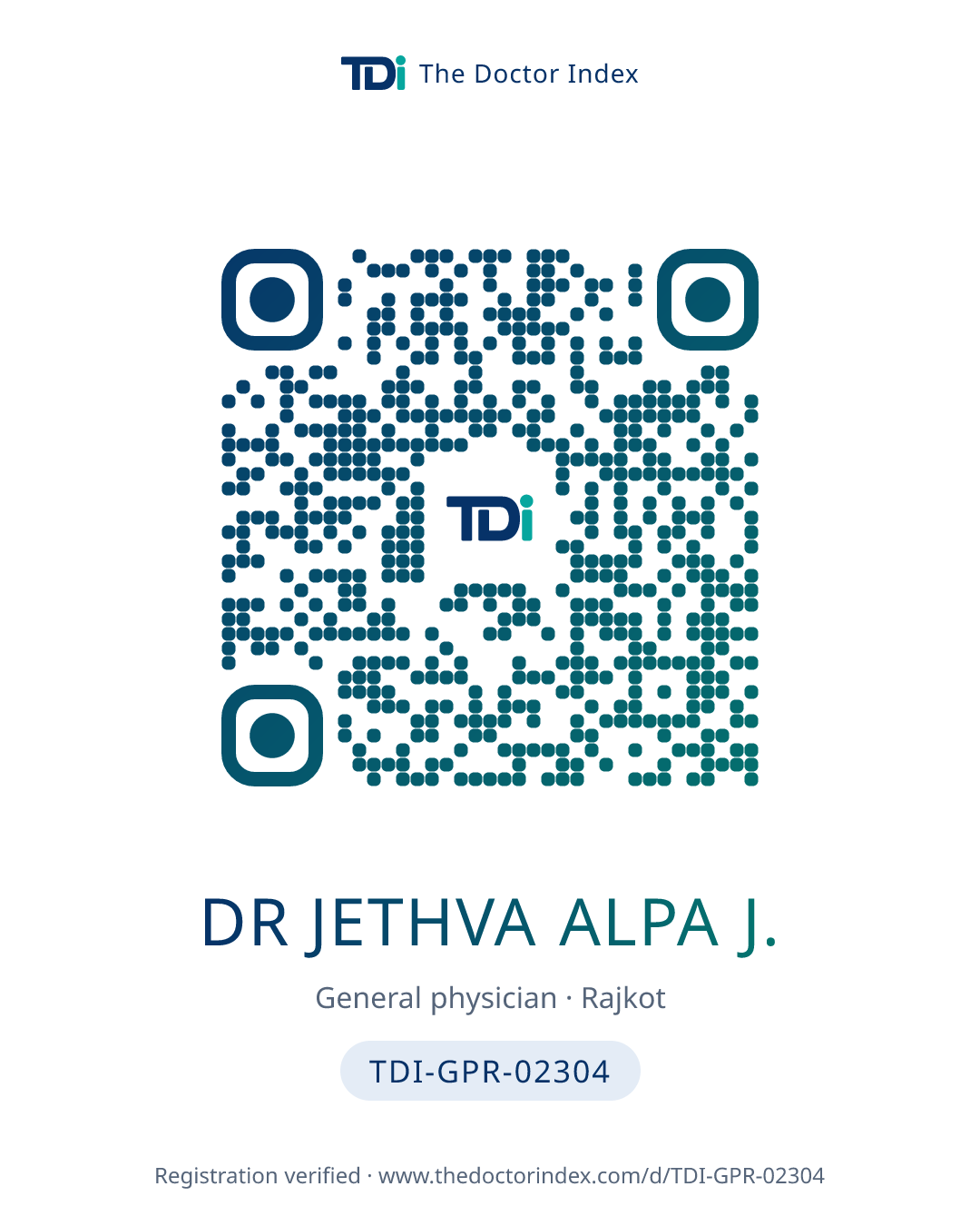 QR card for Dr Jethva Alpa J., TDI-GPR-02304