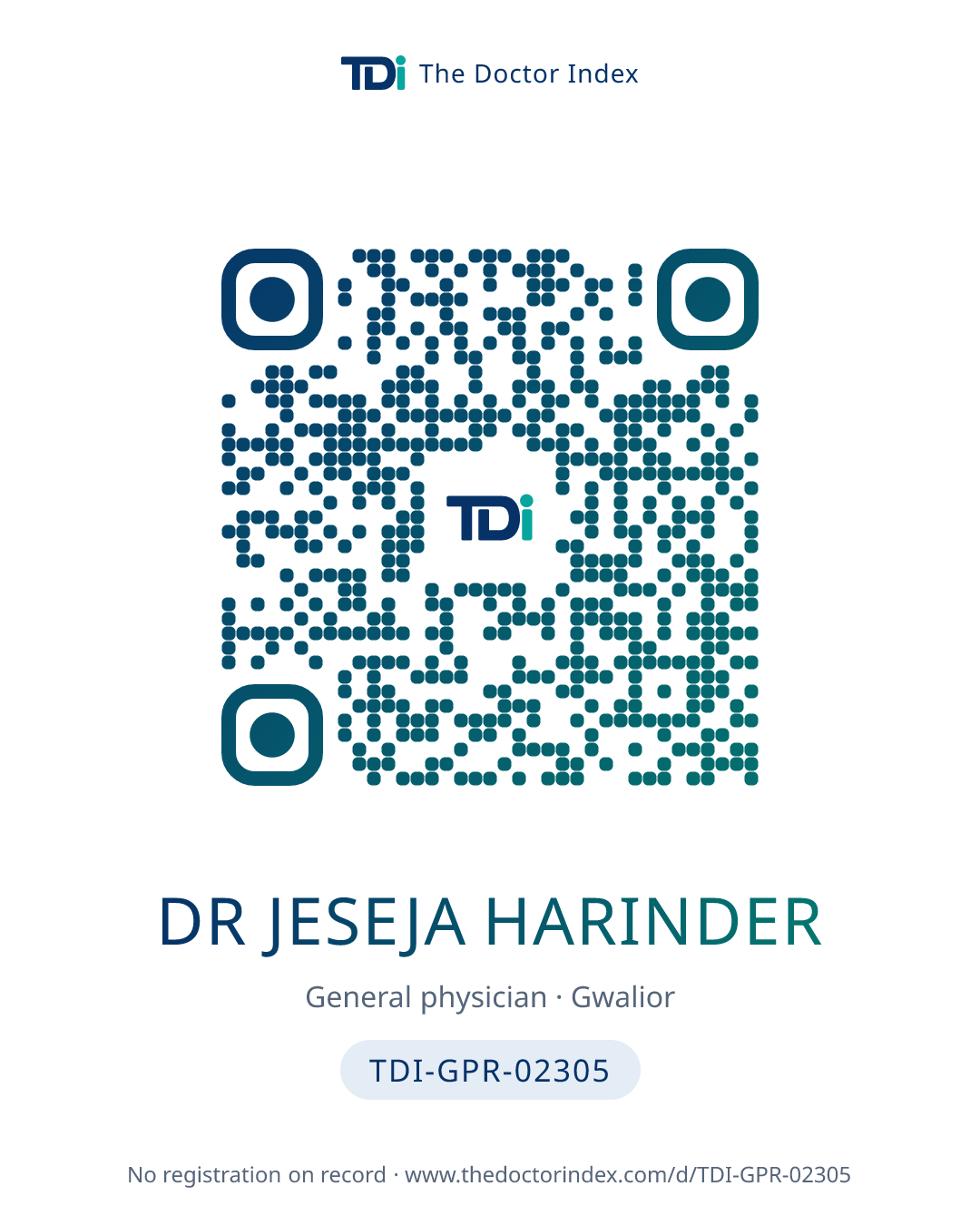 QR card for Dr Jeseja Harinder, TDI-GPR-02305