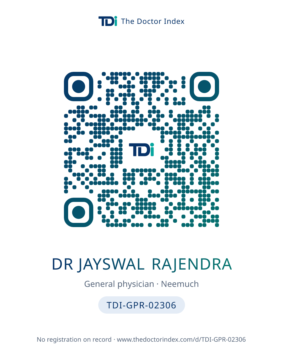 QR card for Dr Jayswal Rajendra, TDI-GPR-02306