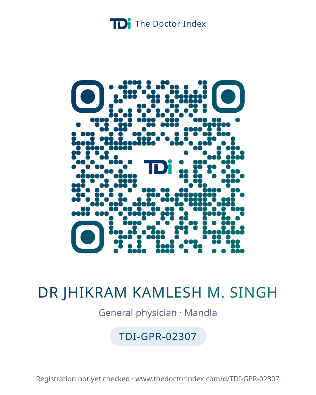 QR card for Dr Jhikram Kamlesh M. Singh, TDI-GPR-02307