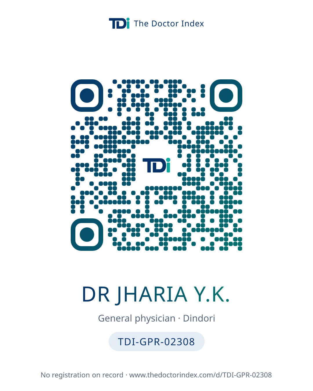QR card for Dr Jharia Y.K., TDI-GPR-02308