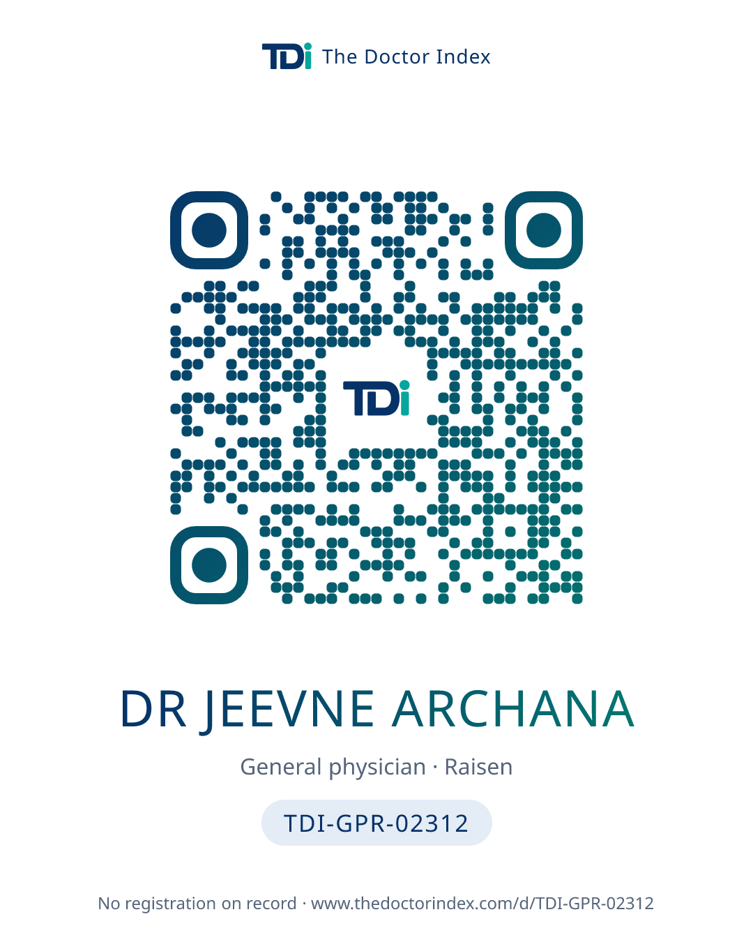 QR card for Dr Jeevne Archana, TDI-GPR-02312