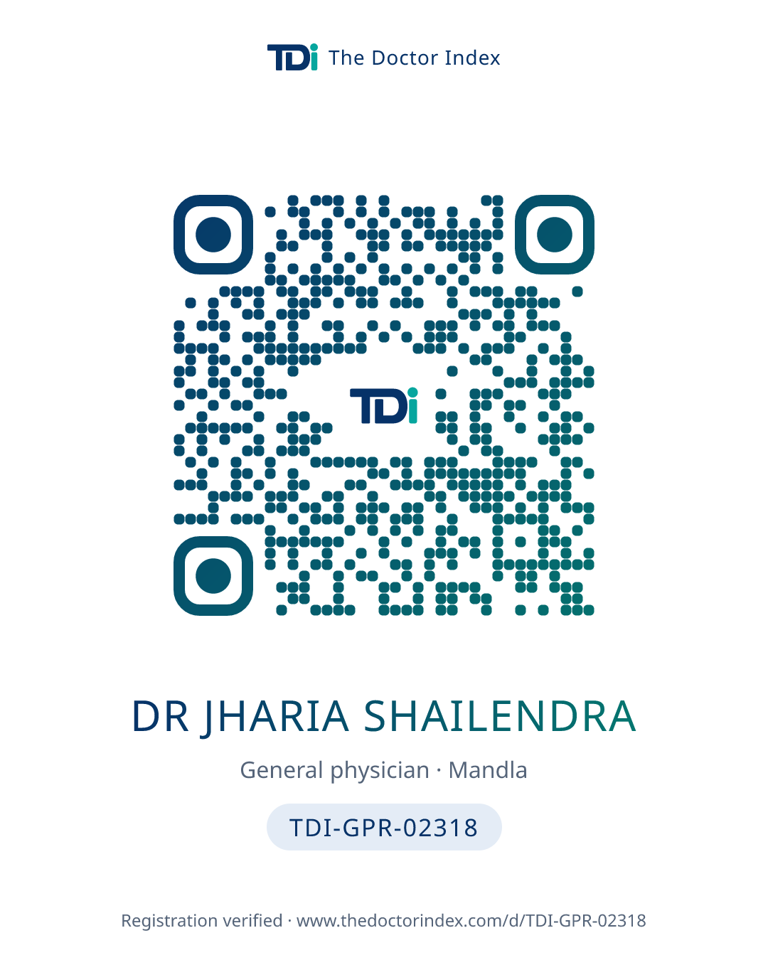 QR card for Dr Jharia Shailendra, TDI-GPR-02318