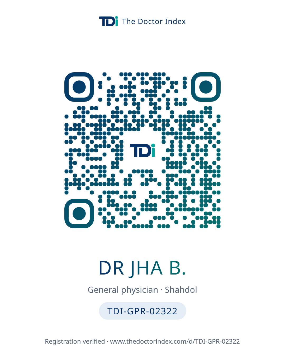QR card for Dr Jha B., TDI-GPR-02322