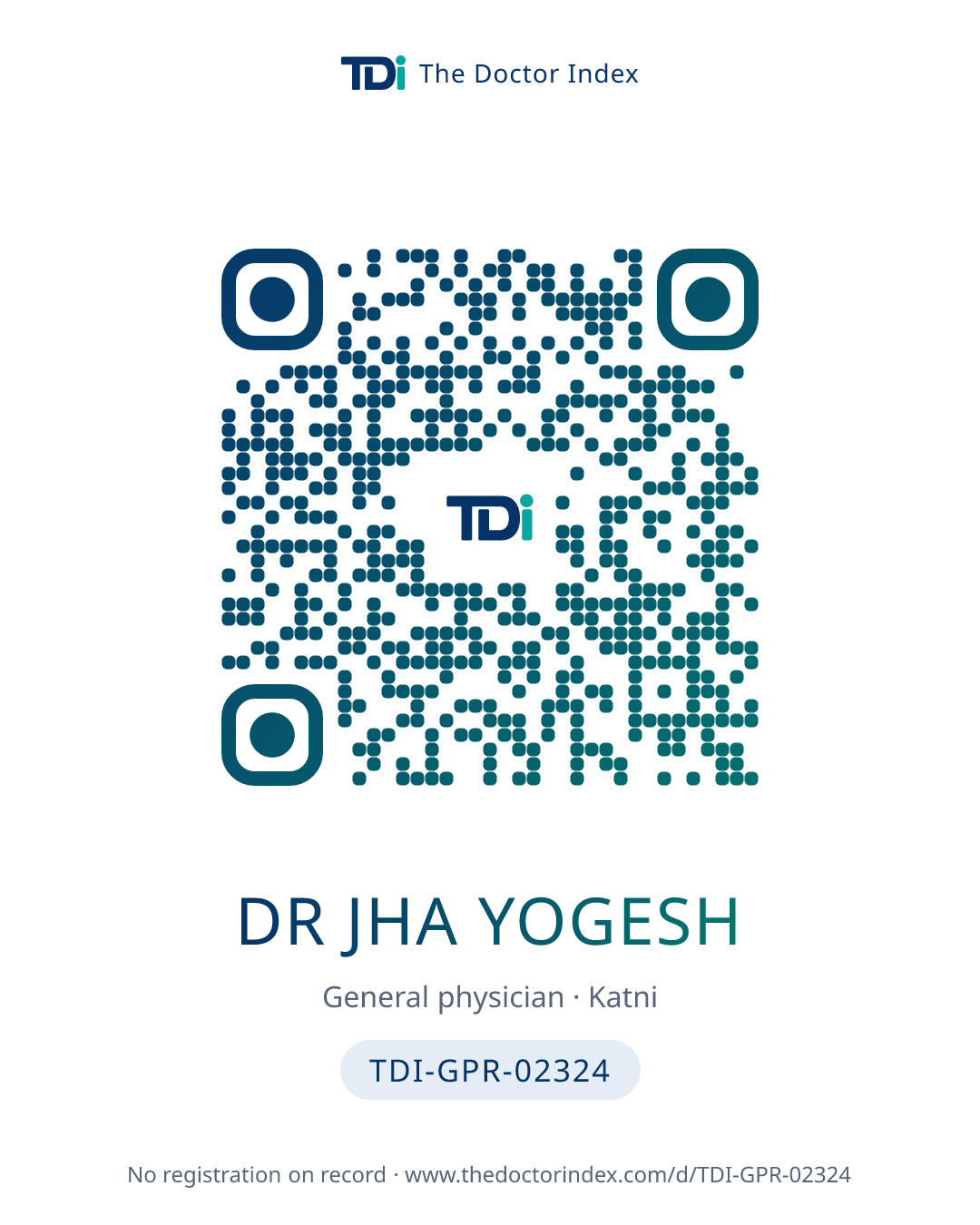 QR card for Dr Jha Yogesh, TDI-GPR-02324