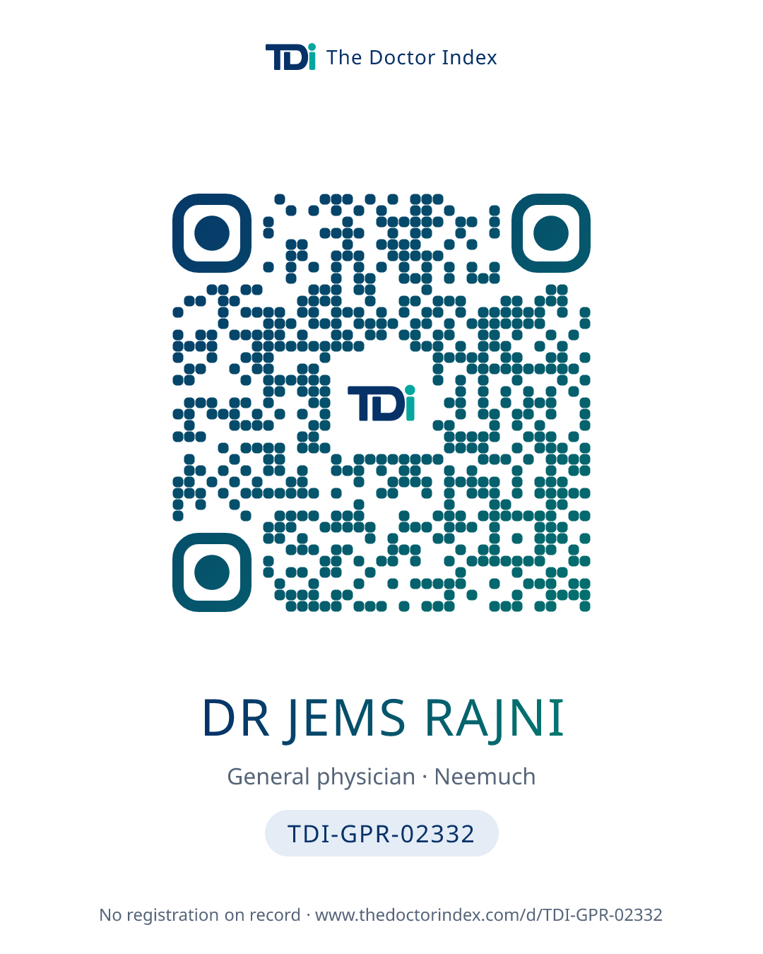 QR card for Dr Jems Rajni, TDI-GPR-02332