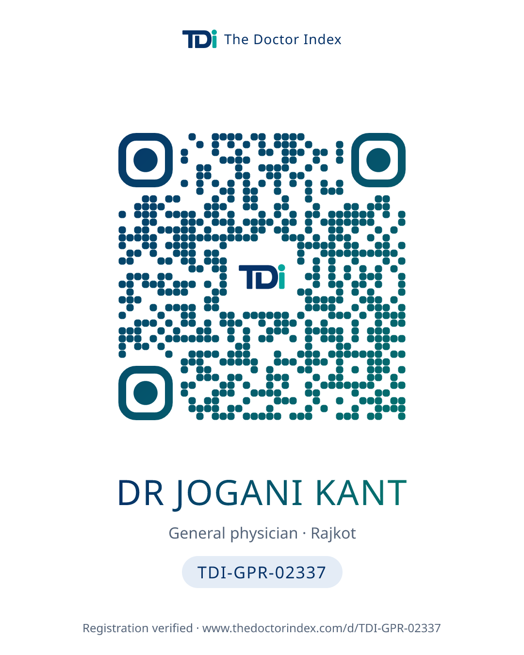 QR card for Dr Jogani Kant, TDI-GPR-02337