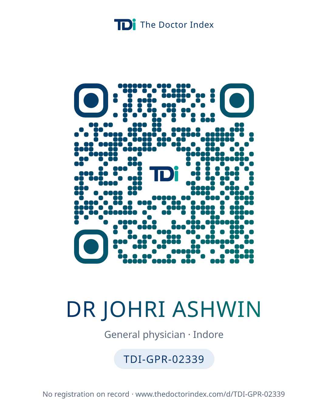 QR card for Dr Johri Ashwin, TDI-GPR-02339