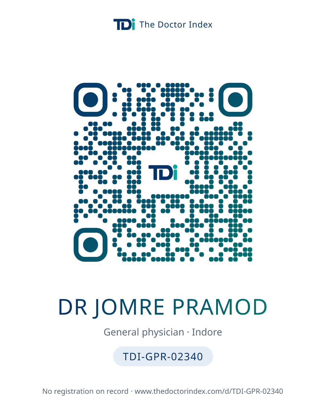 QR card for Dr Jomre Pramod, TDI-GPR-02340