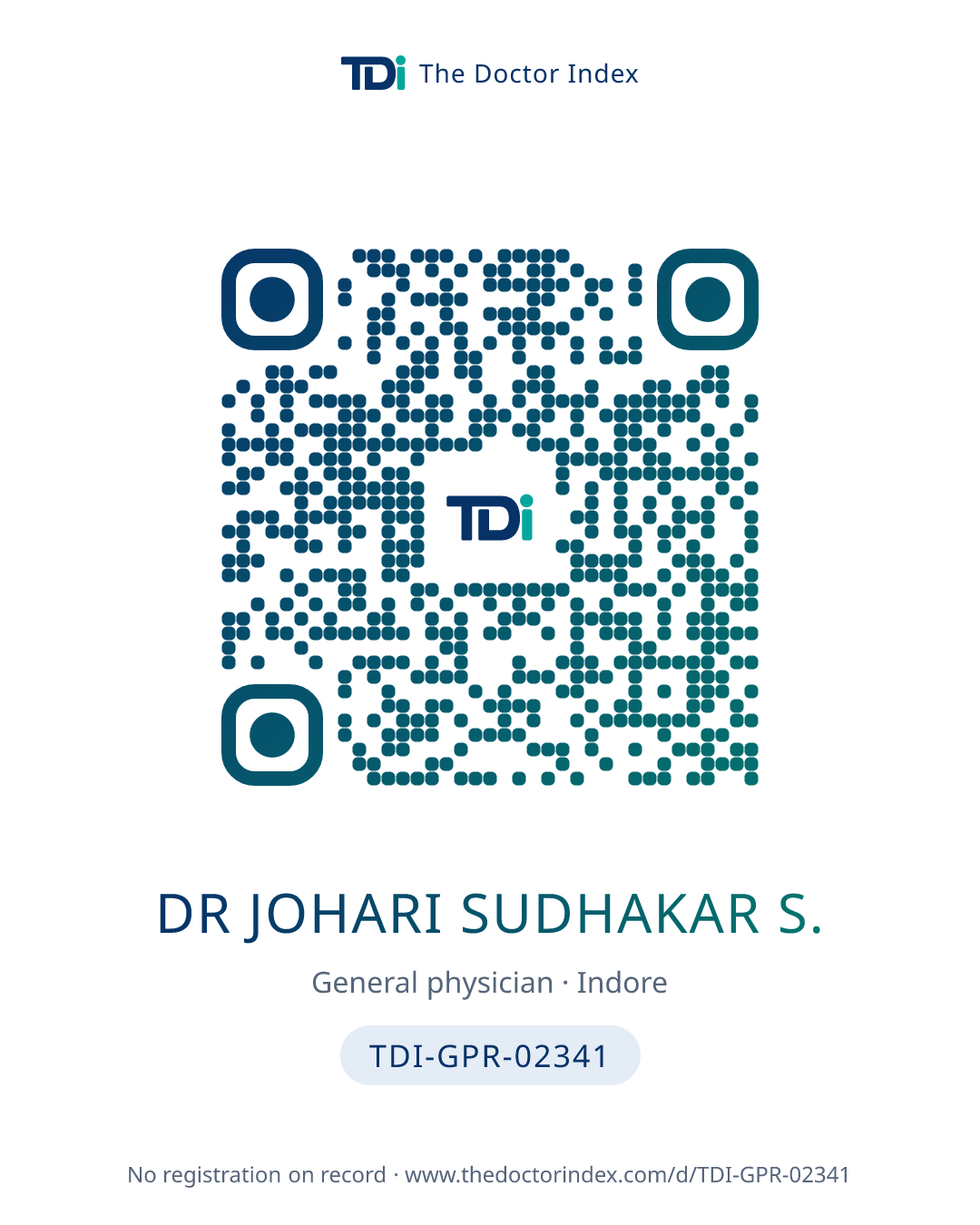QR card for Dr Johari Sudhakar S., TDI-GPR-02341
