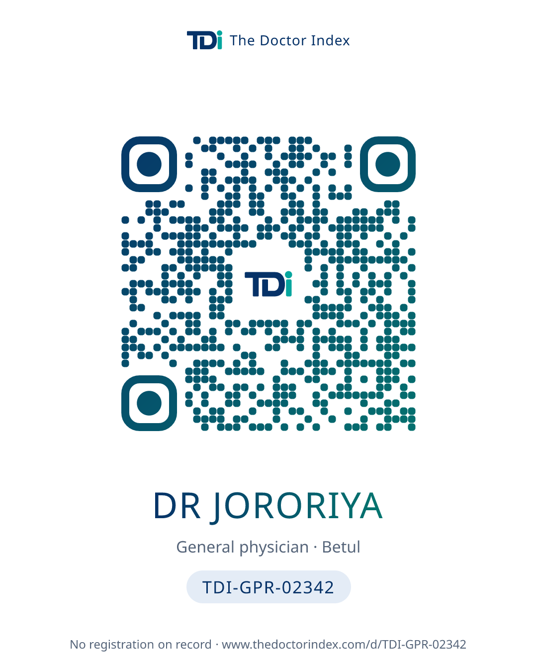 QR card for Dr Jororiya, TDI-GPR-02342