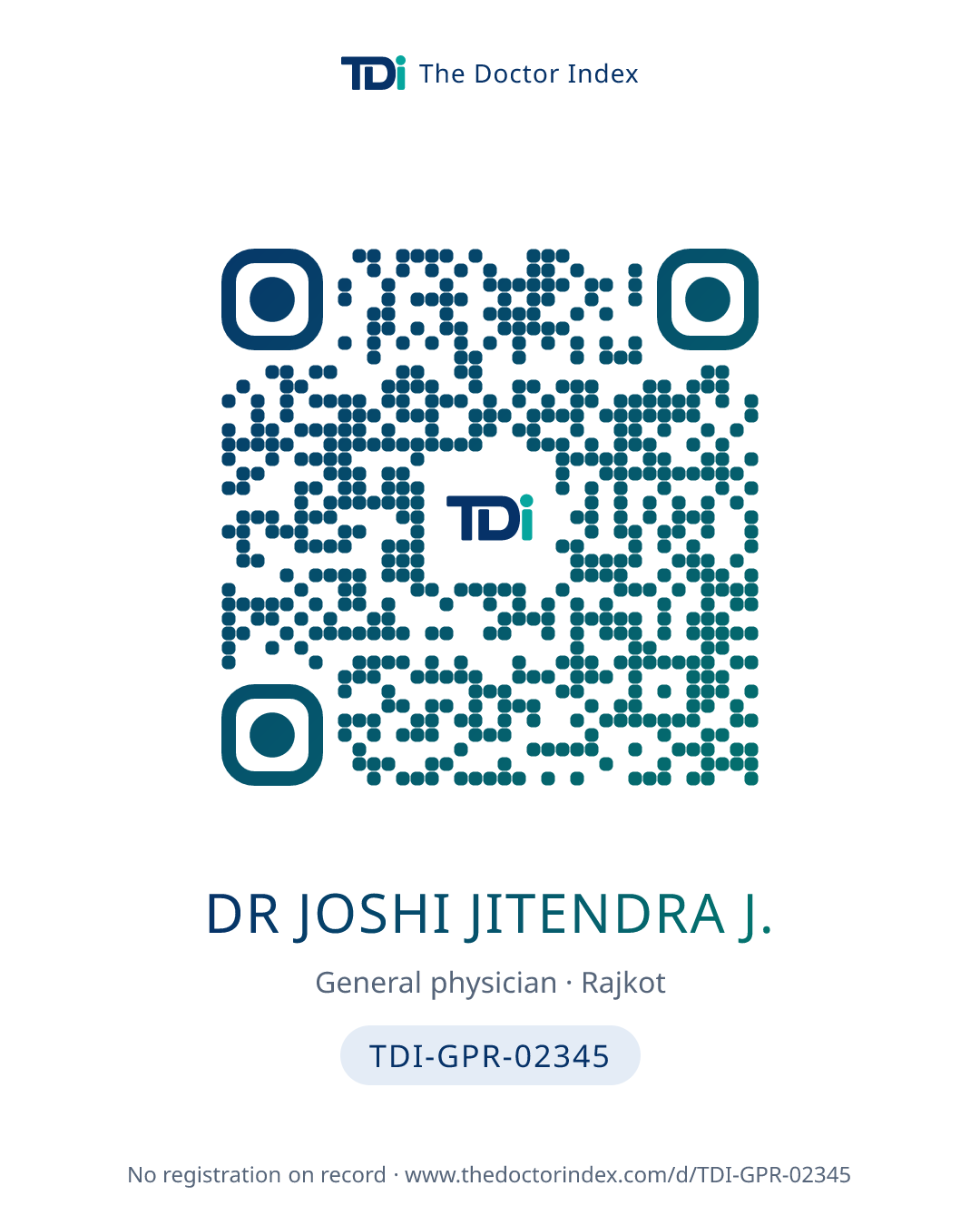 QR card for Dr Joshi Jitendra J., TDI-GPR-02345
