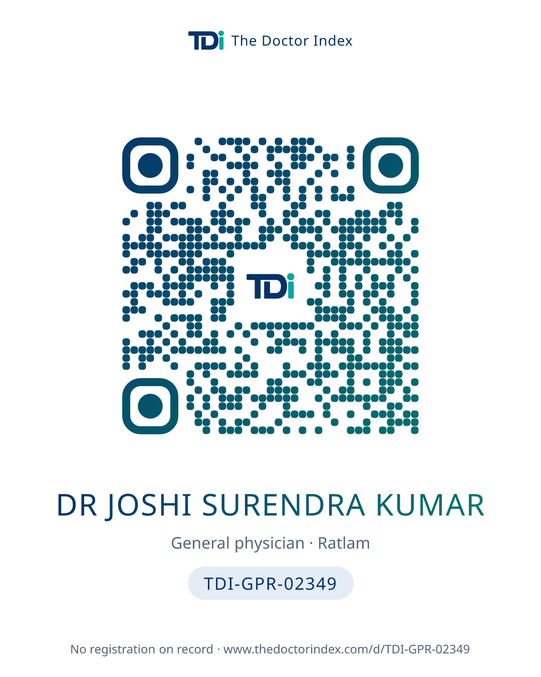 QR card for Dr Joshi Surendra Kumar, TDI-GPR-02349