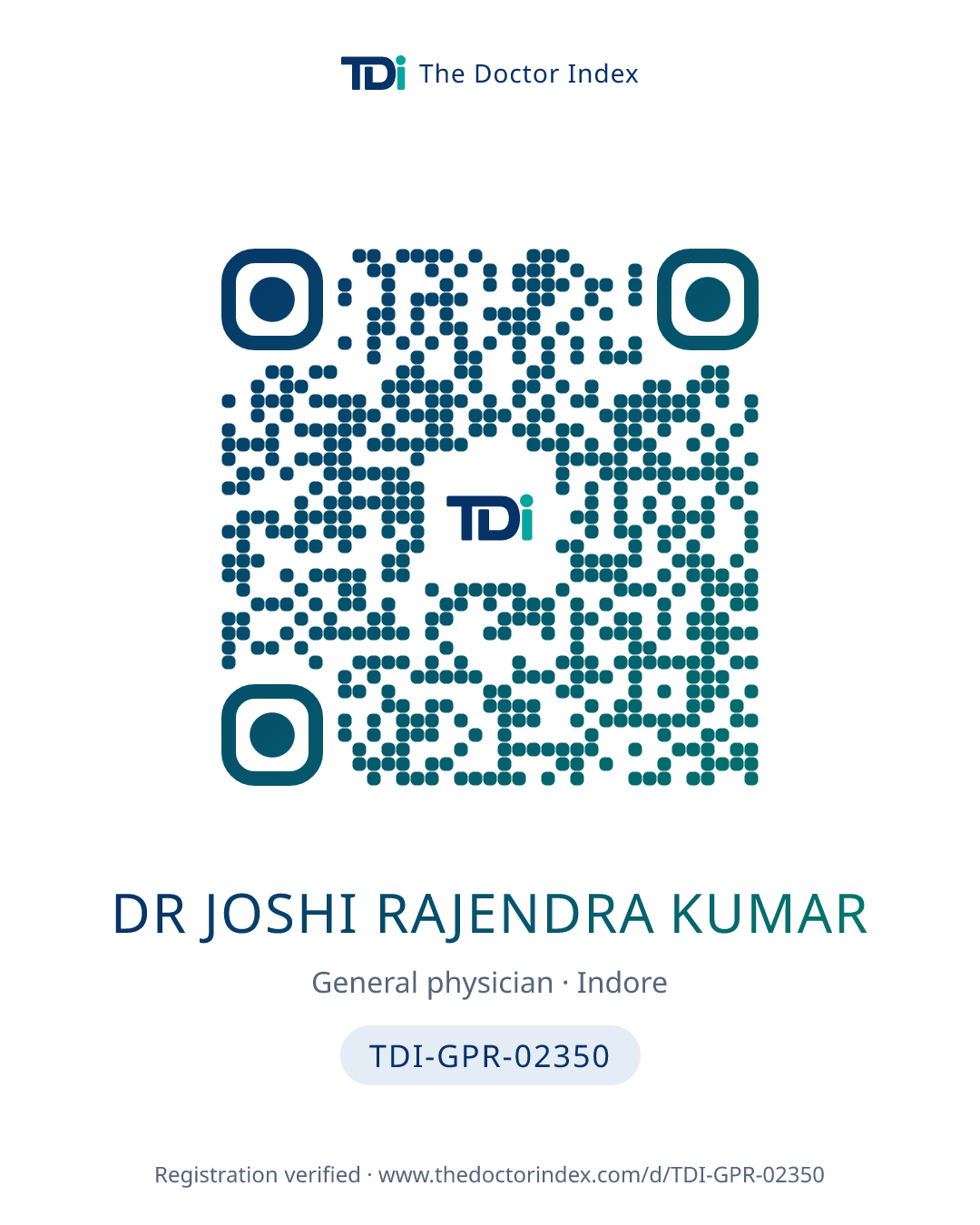 QR card for Dr Joshi Rajendra Kumar, TDI-GPR-02350