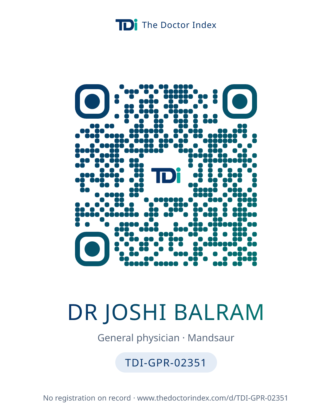 QR card for Dr Joshi Balram, TDI-GPR-02351