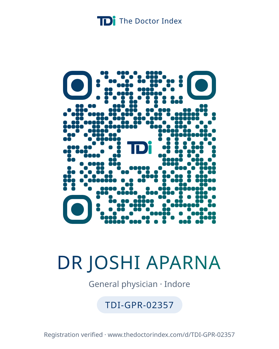 QR card for Dr Joshi Aparna, TDI-GPR-02357