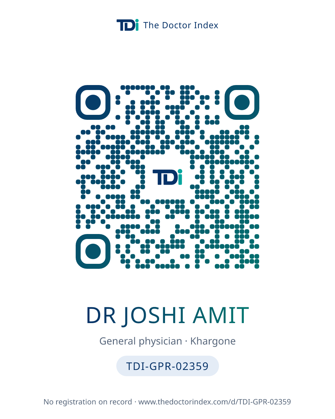 QR card for Dr Joshi Amit, TDI-GPR-02359