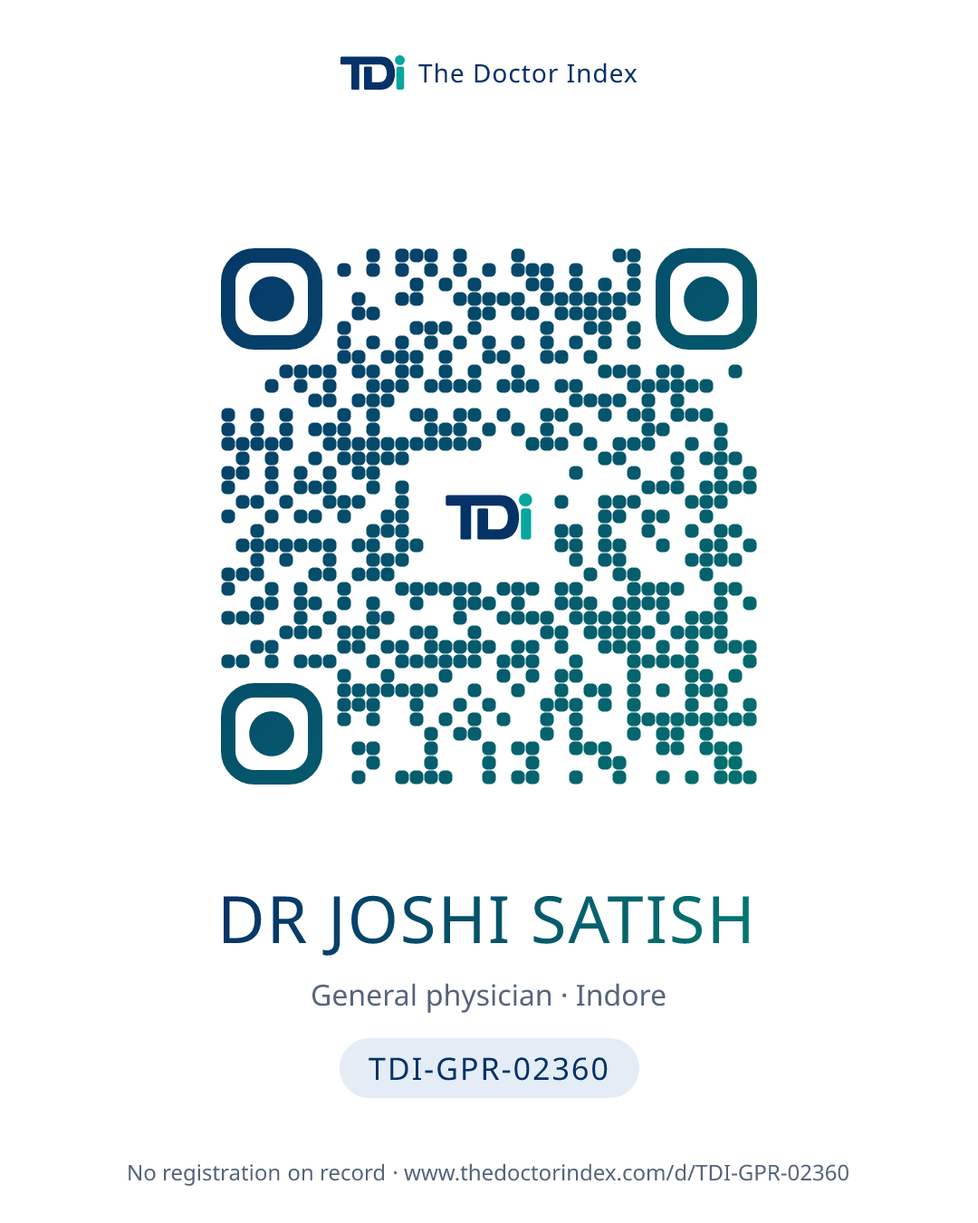 QR card for Dr Joshi Satish, TDI-GPR-02360