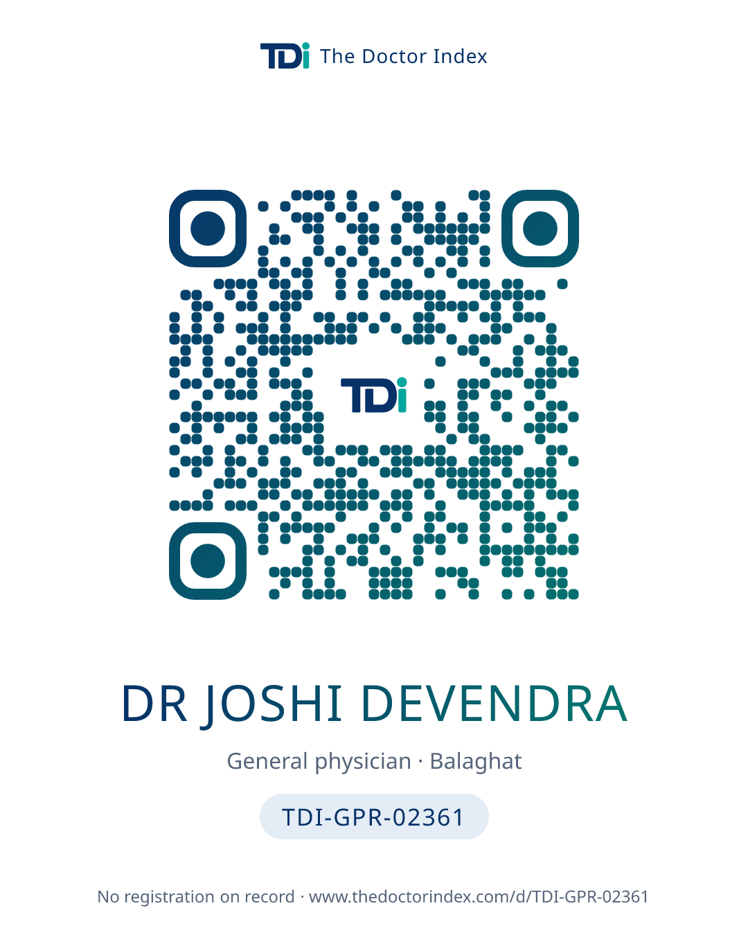 QR card for Dr Joshi Devendra, TDI-GPR-02361