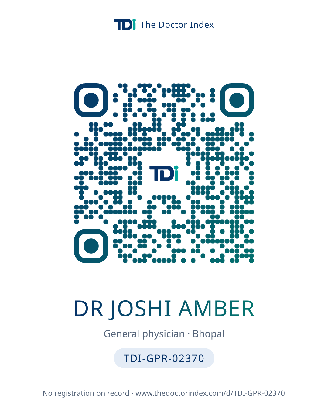 QR card for Dr Joshi Amber, TDI-GPR-02370