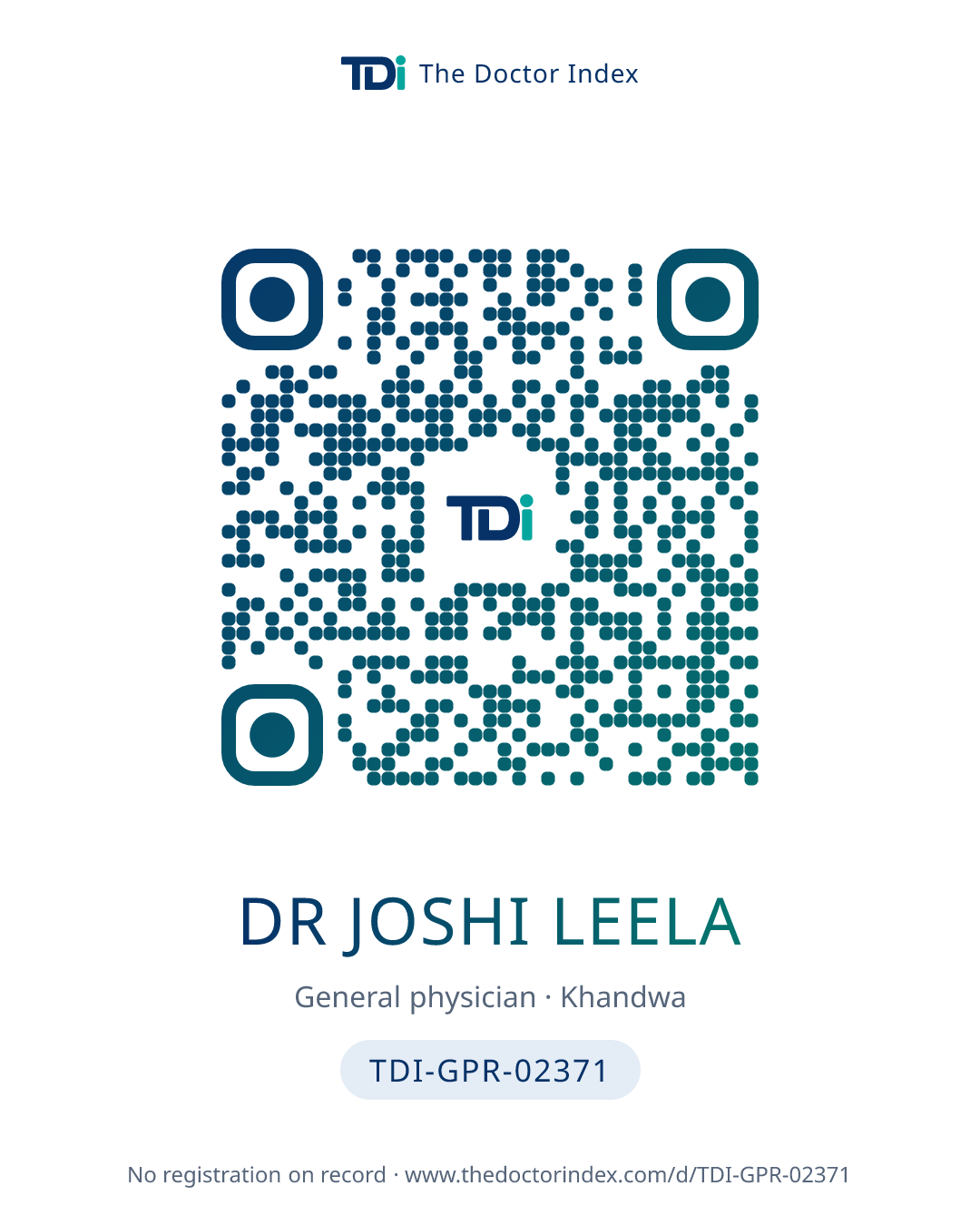 QR card for Dr Joshi Leela, TDI-GPR-02371