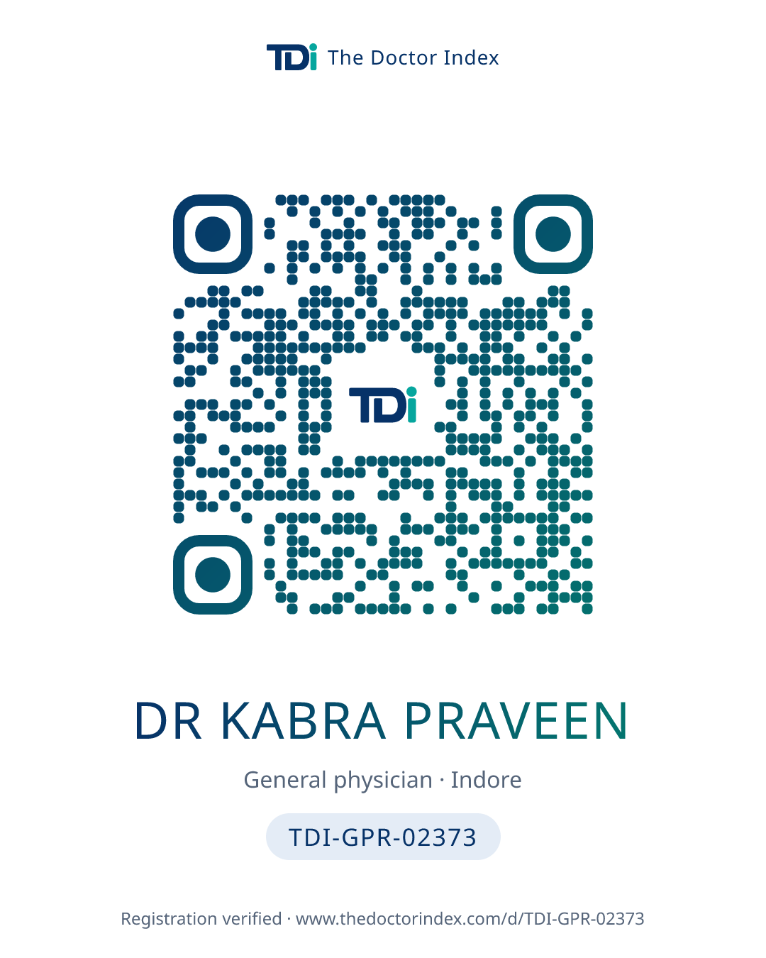 QR card for Dr Kabra Praveen, TDI-GPR-02373
