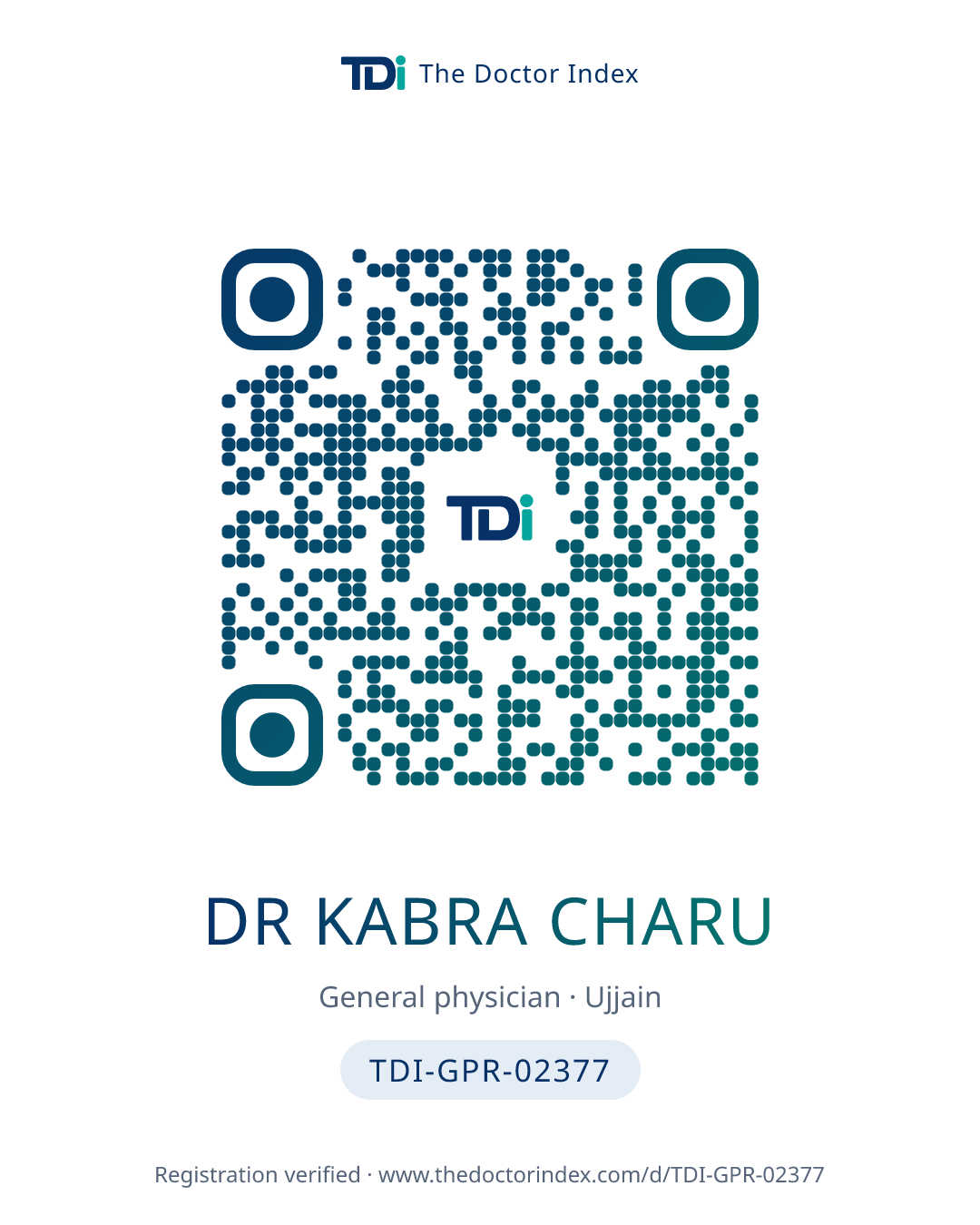 QR card for Dr Kabra Charu, TDI-GPR-02377