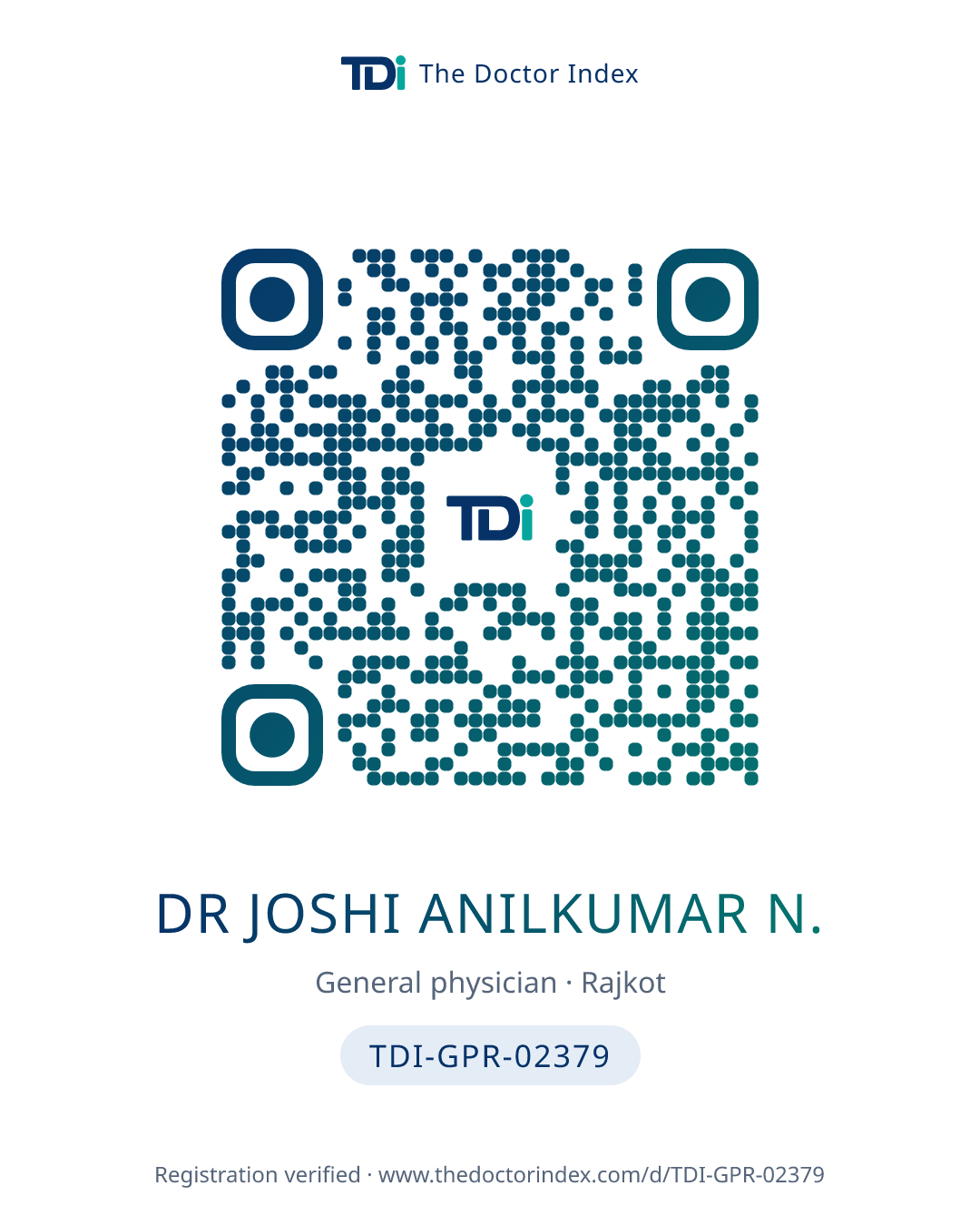 QR card for Dr Joshi Anilkumar N., TDI-GPR-02379