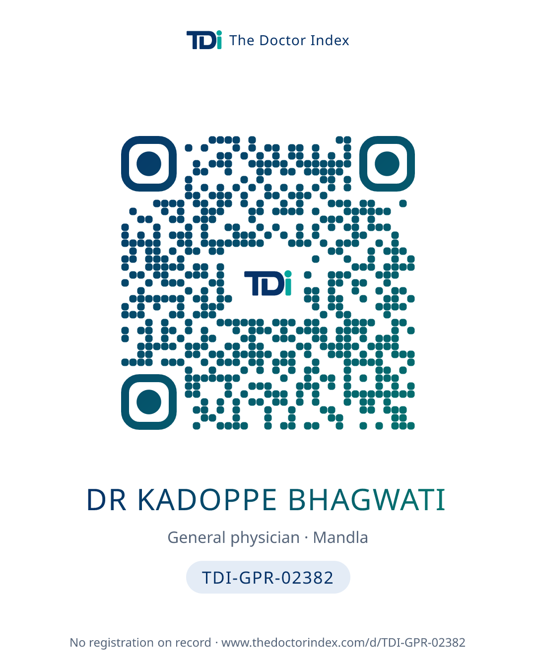 QR card for Dr Kadoppe Bhagwati, TDI-GPR-02382