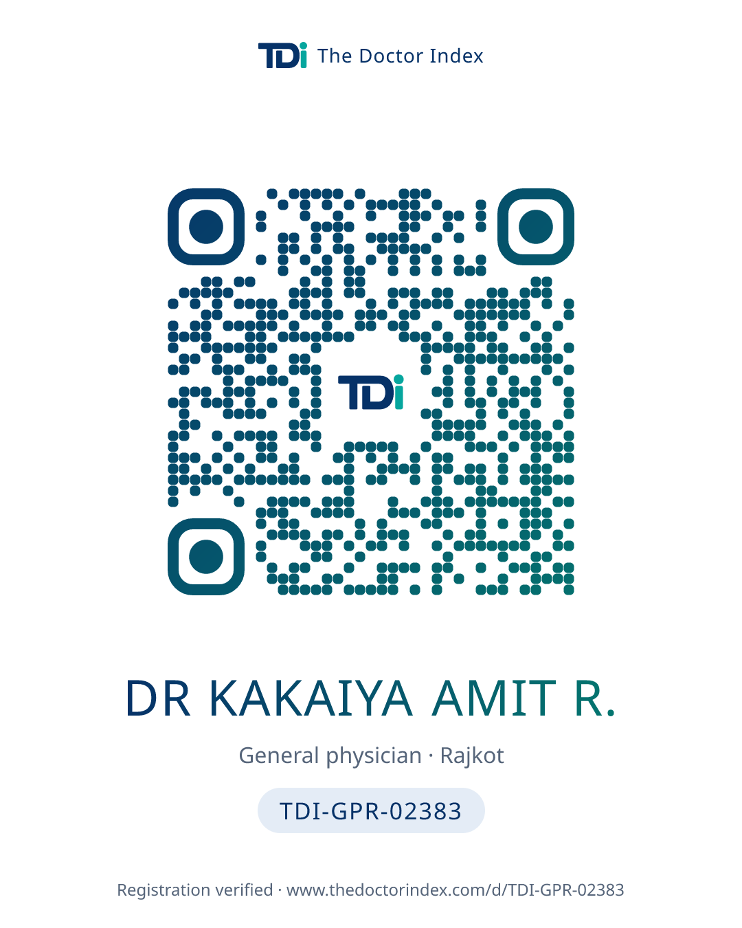 QR card for Dr Kakaiya Amit R., TDI-GPR-02383