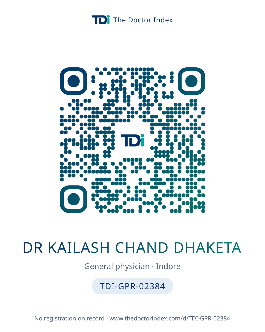QR card for Dr Kailash Chand Dhaketa, TDI-GPR-02384