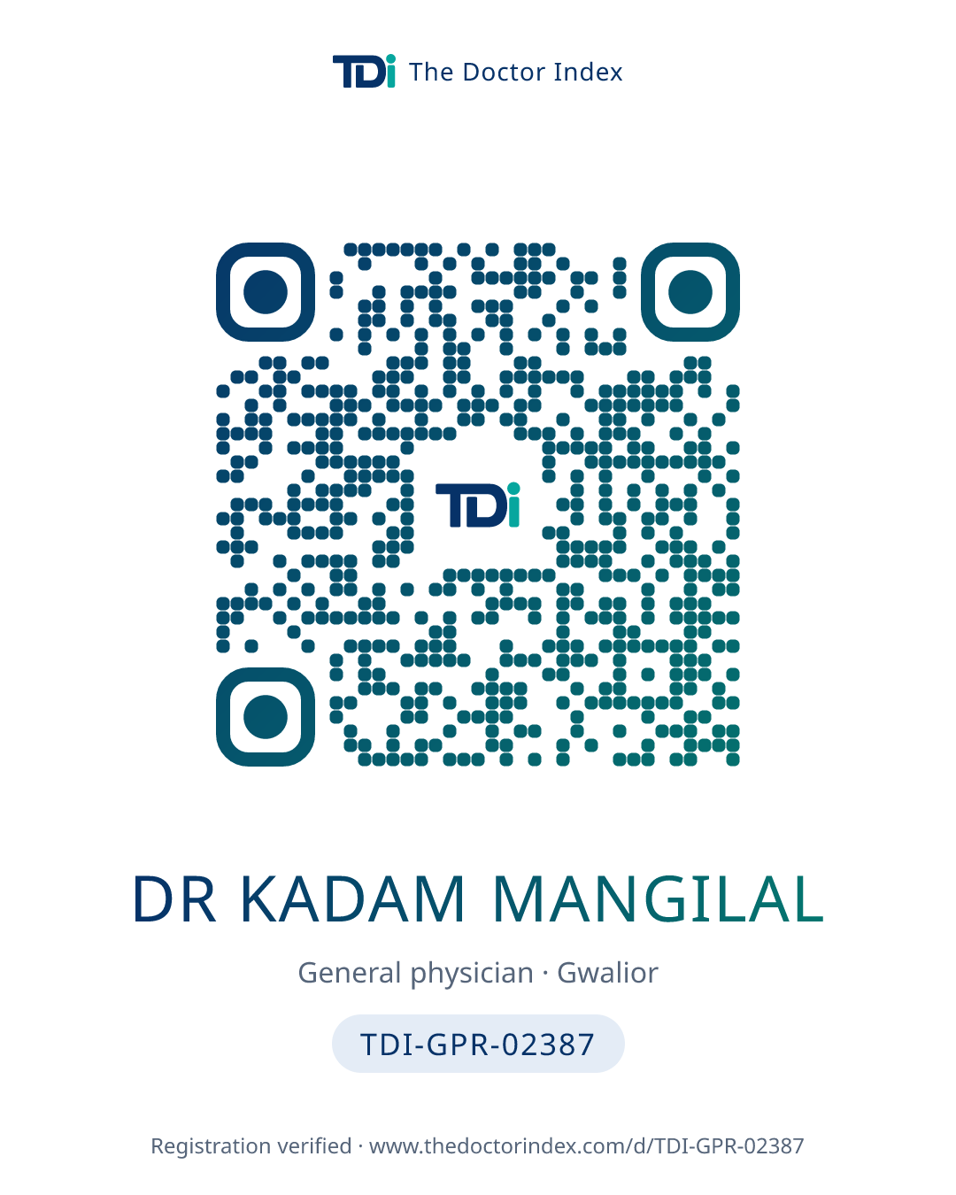 QR card for Dr Kadam Mangilal, TDI-GPR-02387