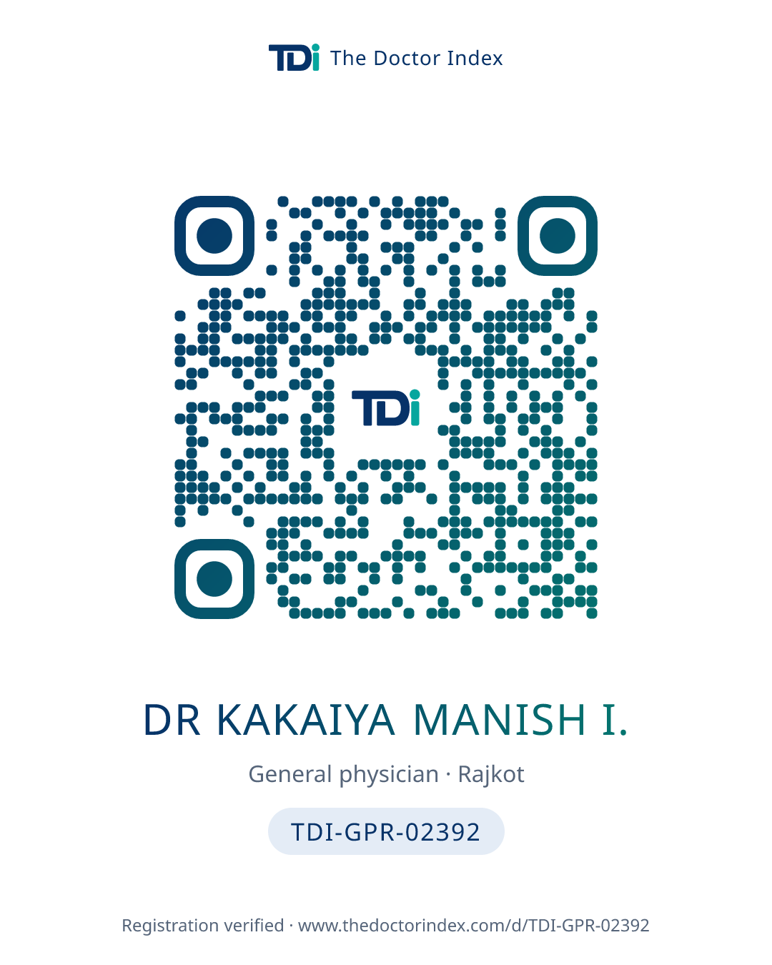 QR card for Dr Kakaiya Manish I., TDI-GPR-02392