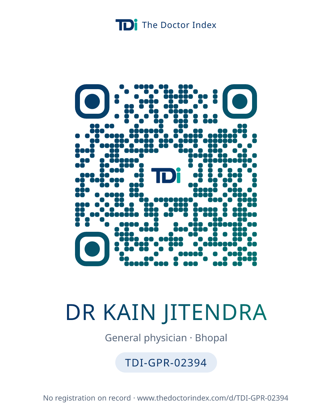 QR card for Dr Kain Jitendra, TDI-GPR-02394