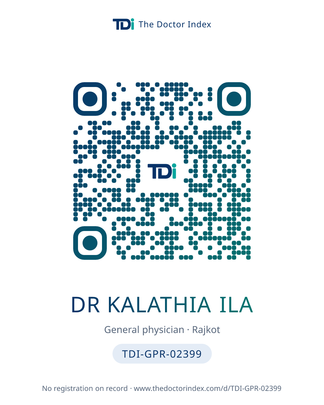 QR card for Dr Kalathia Ila, TDI-GPR-02399