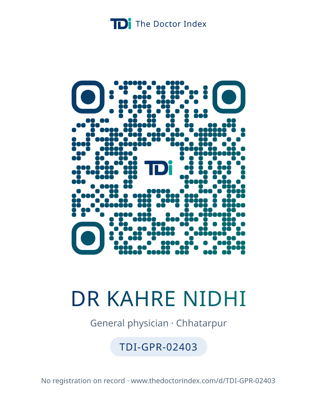 QR card for Dr Kahre Nidhi, TDI-GPR-02403