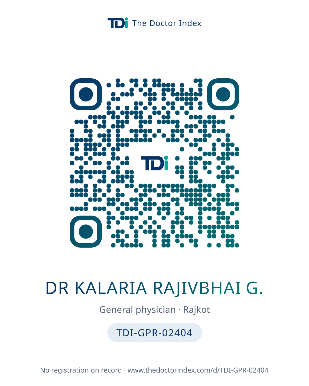 QR card for Dr Kalaria Rajivbhai G., TDI-GPR-02404