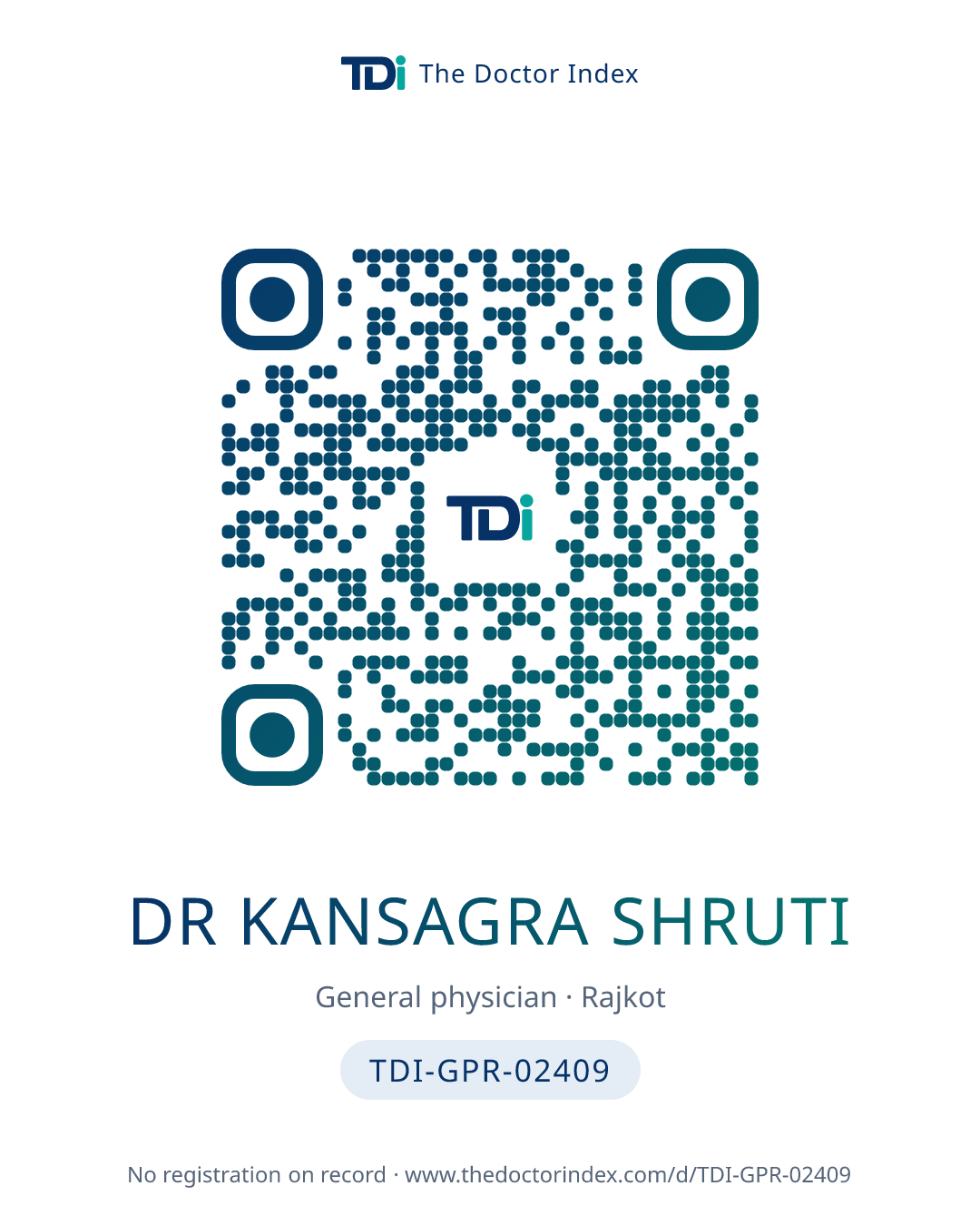 QR card for Dr Kansagra Shruti, TDI-GPR-02409