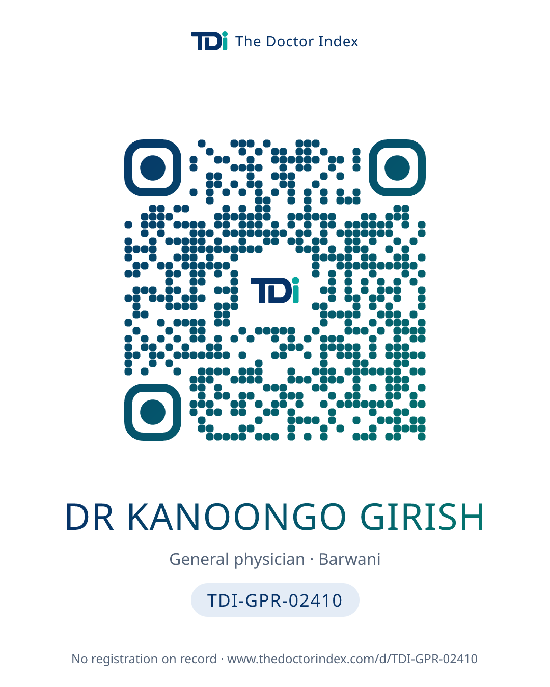 QR card for Dr Kanoongo Girish, TDI-GPR-02410