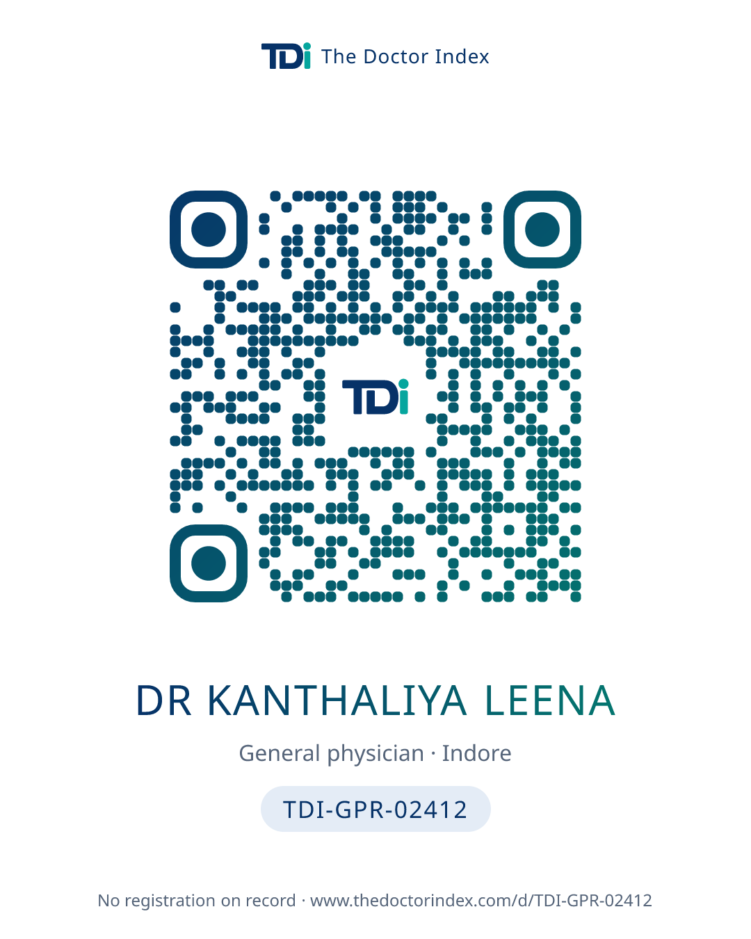 QR card for Dr Kanthaliya Leena, TDI-GPR-02412
