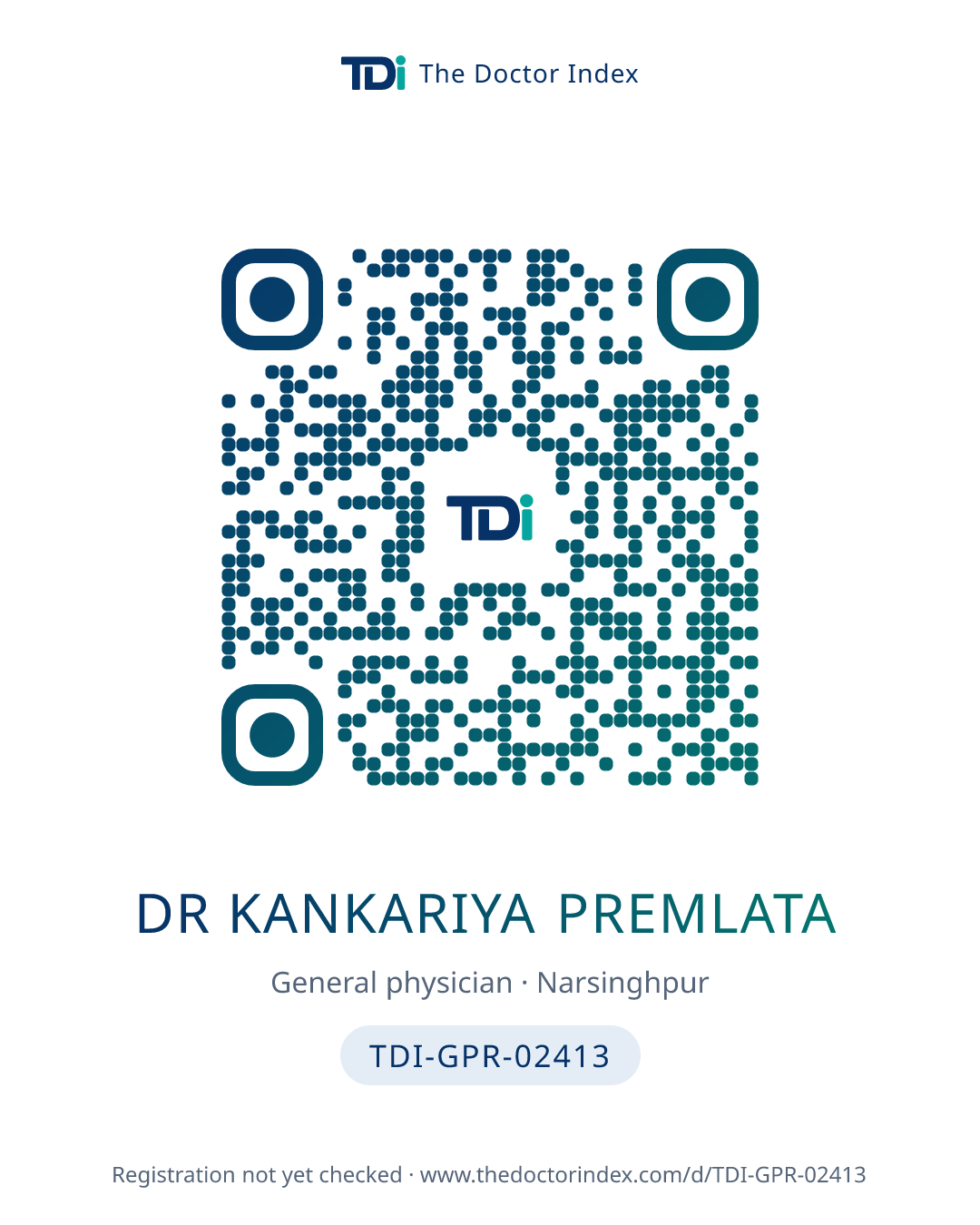 QR card for Dr Kankariya Premlata, TDI-GPR-02413